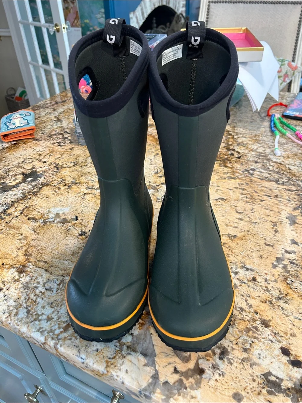 DSG Kids Green Rain Snow Boots with Orange Trim Boys 5